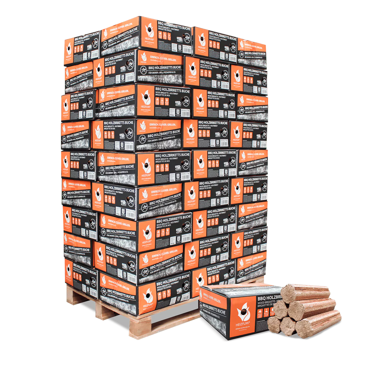 BBQ-briquettes made from pure beech – 18 kg Karton, 54er pallet (972 kg)