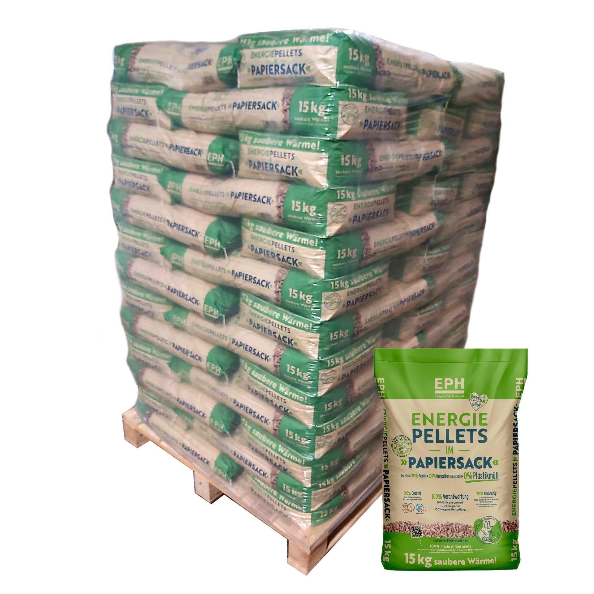 EPH wood pellets 6 mm DINplus A1 – 975 kg (65×15 kg)