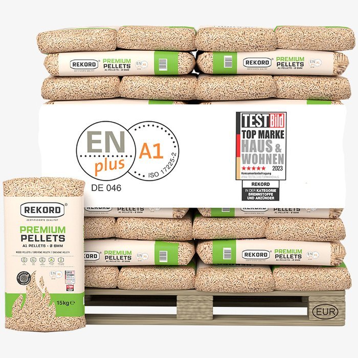REKORD Premium wood pellets 6mm ENplusA1, 66 x 15kg pallet