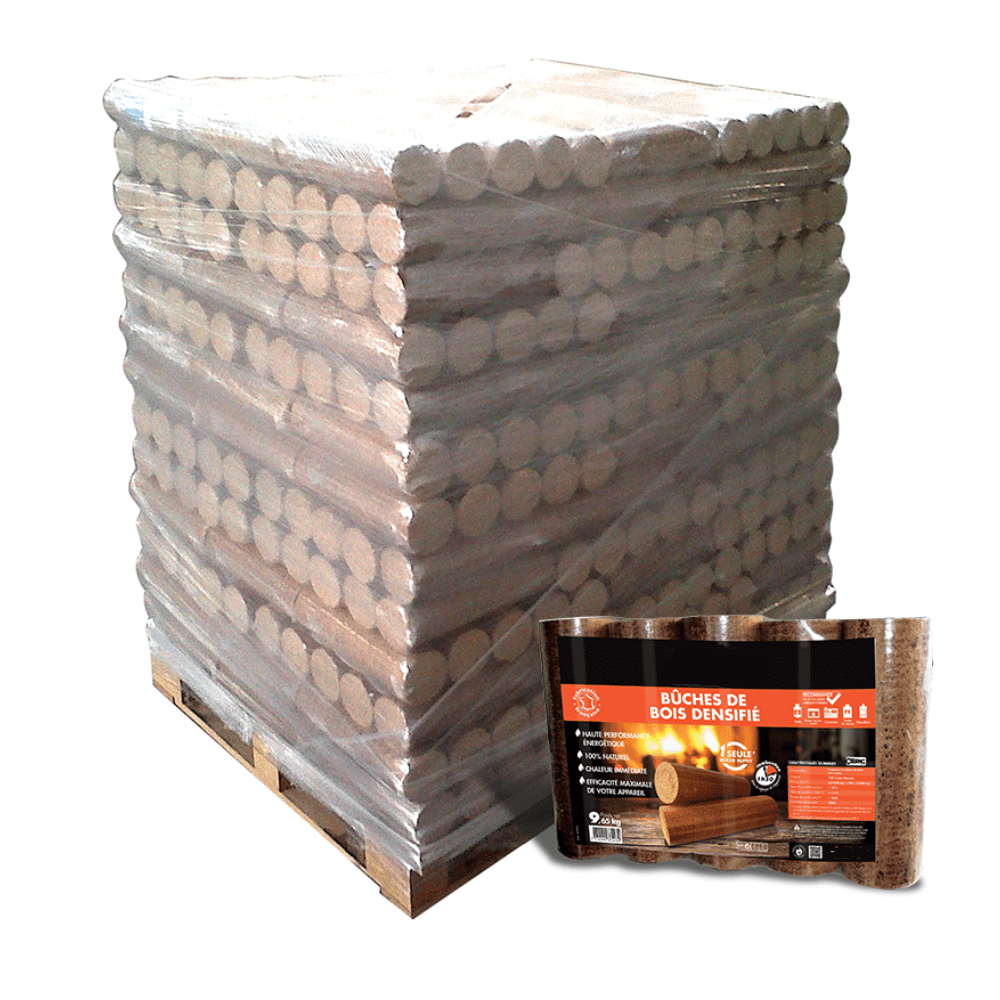 pallet with wood briquettes, 104 packs