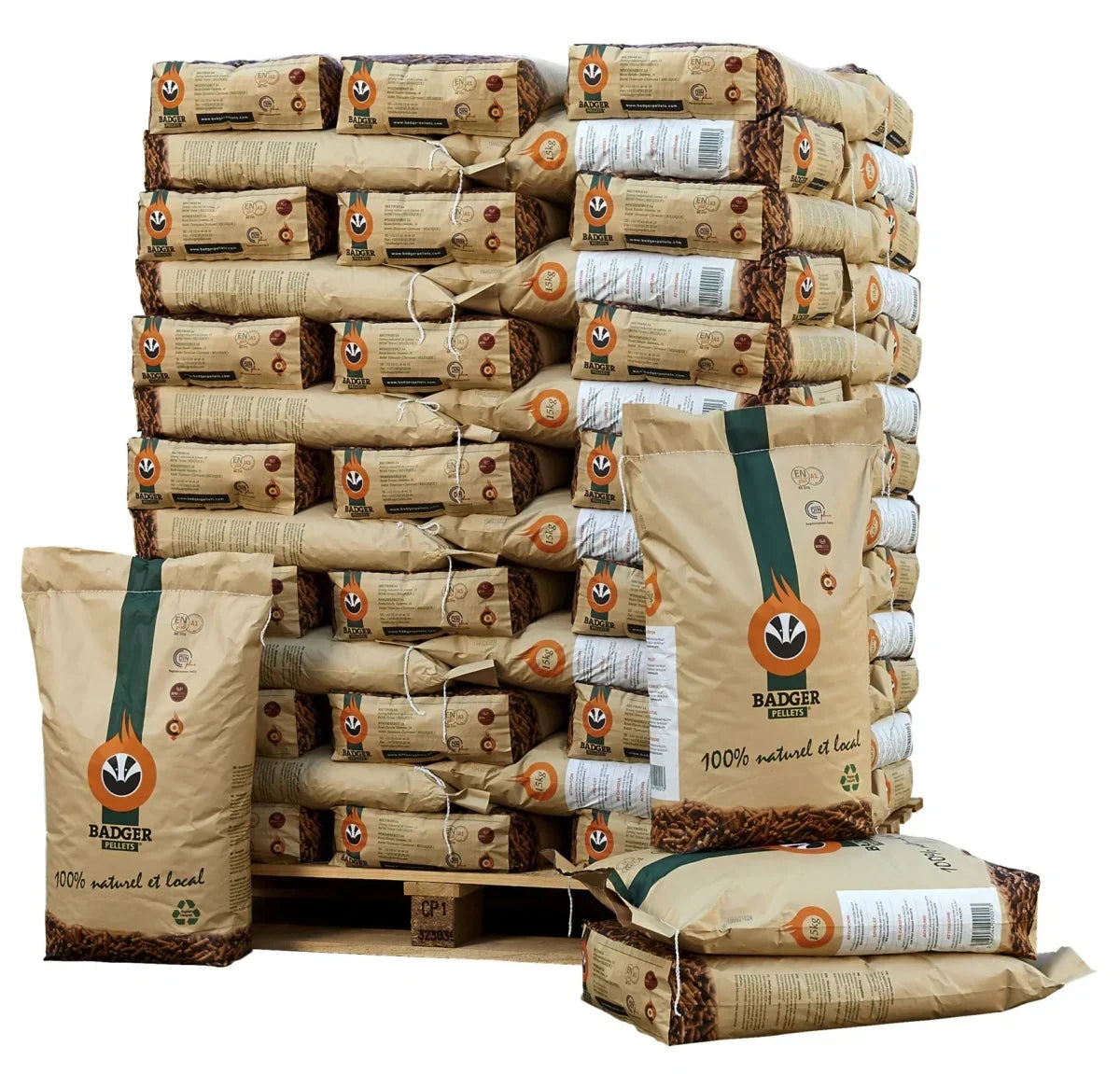 Natürliche wood pellets Badger pellets – pallet 990kg (66 bags)
