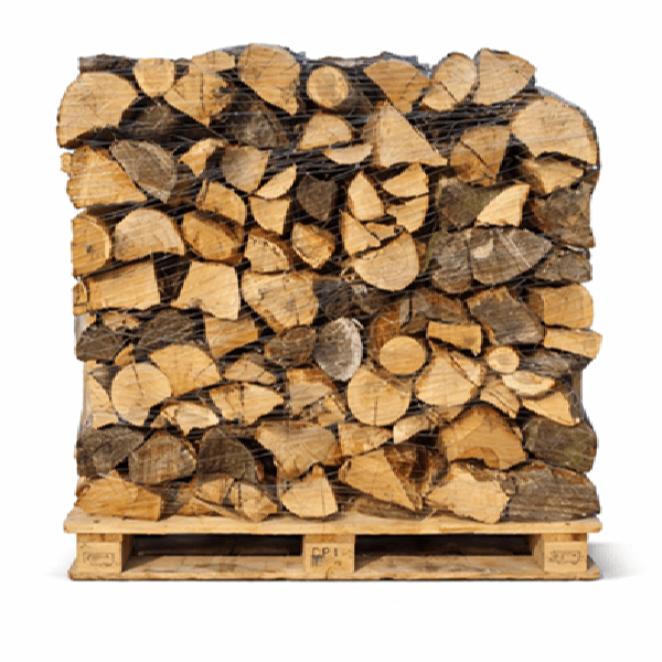 firewood from oak, 30 cm, drye logs on a pallet