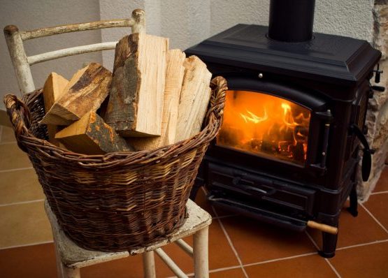 firewood from oak, 30 cm, drye logs on a pallet