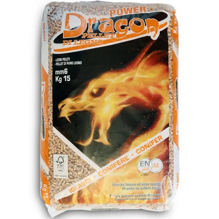 DRAGON wood pellets 6mm ENplusA1, 65 x 15kg pallet